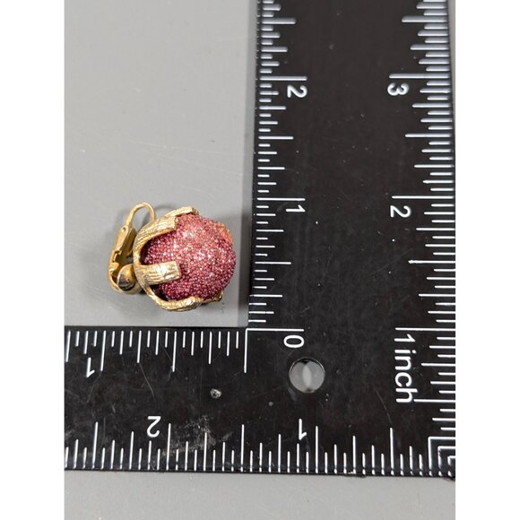 Vintage Raspberry Pink Sugared Round Clip On Earrings Gold Tone MCM Bold - Picture 9 of 9